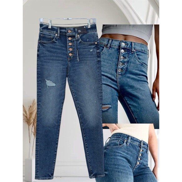 Express Skinny High Rise Buttonfly Women’s Size 4 L Distressed Stretch Jeans - Picture 1 of 12